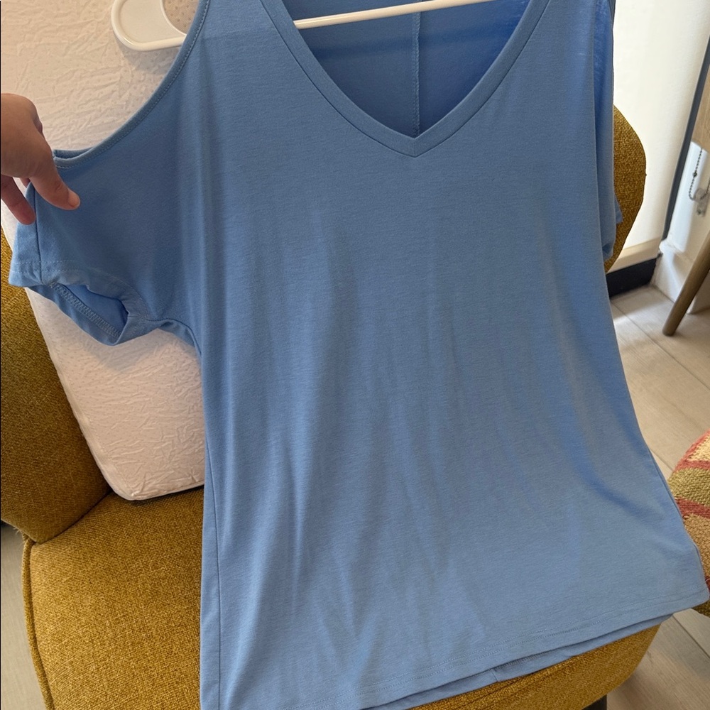 Amazon Essentials Light Blue V-Neck Blouse